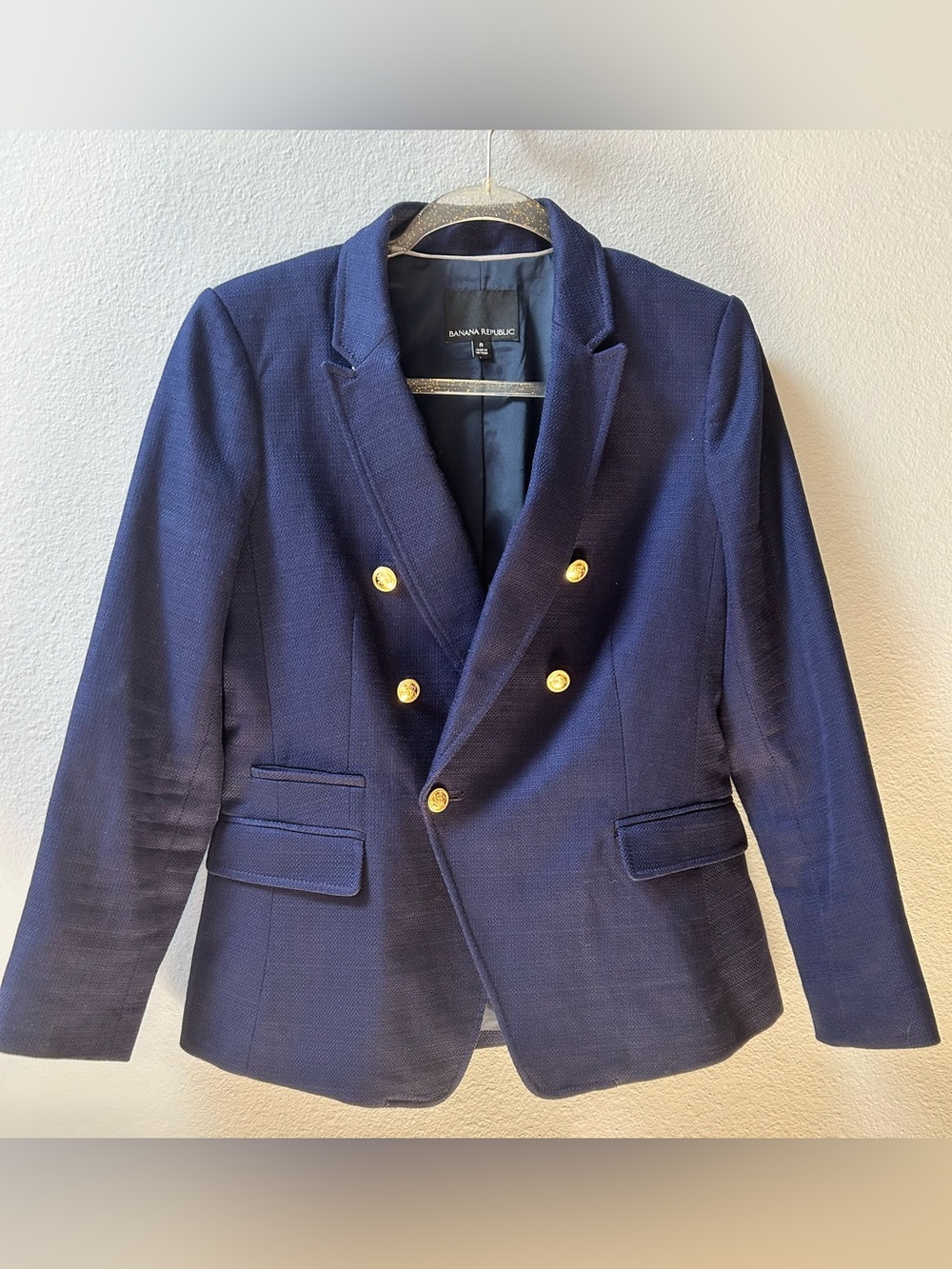 Banana Republic Navy Double-Breasted Gold Button Blazer Jacket Size 8